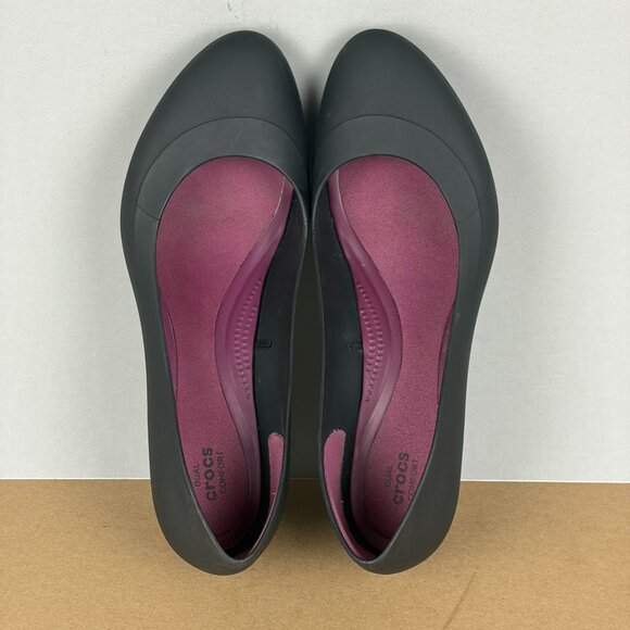 Crocs Lina Wedge Shoes Womens 9 Black Slip On Heel Casual Comfort - Picture 9 of 10